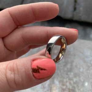 Gents paltinum wedding ring with gold inlay using his Father's wedding ring