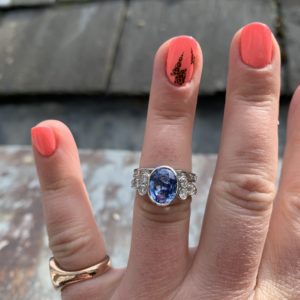 Sapphire and diamond wedding ring and engagement ring suite