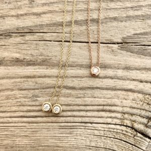 Rose gold and yellow gold rub over set diamond necklaces