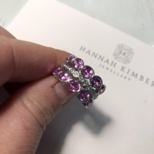 Pink sapphire and diamond three row dress ring