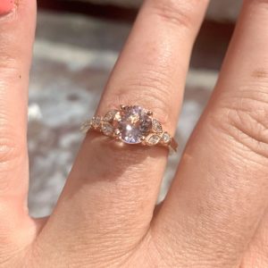 Morganite solitaire with marquise diamond accents