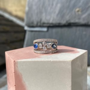 Sapphire and diamond three row dress ring
