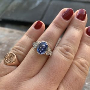 Remodelled cornflour blue sapphire and diamond multi set ring