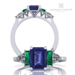 Tanzanite, Emerald and Diamond ring
